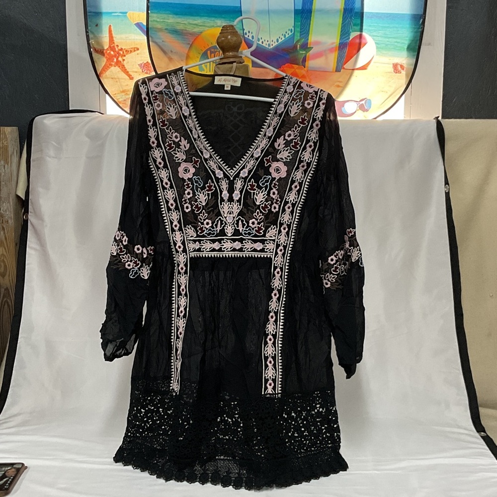 EUC woman’s long sleeve sheer All about her v cut dress
